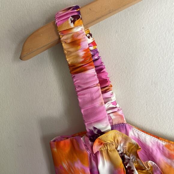 NICHOLAS Simie Gathered Floral-Print Satin-Twill Mini Dress Pink - Picture 8 of 16